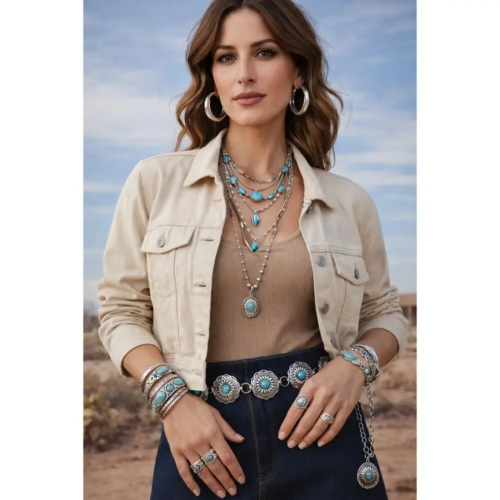 Cowgirl Concho Belt • Silver Medallions & Turquoise Accent • Rodeo / Festival
